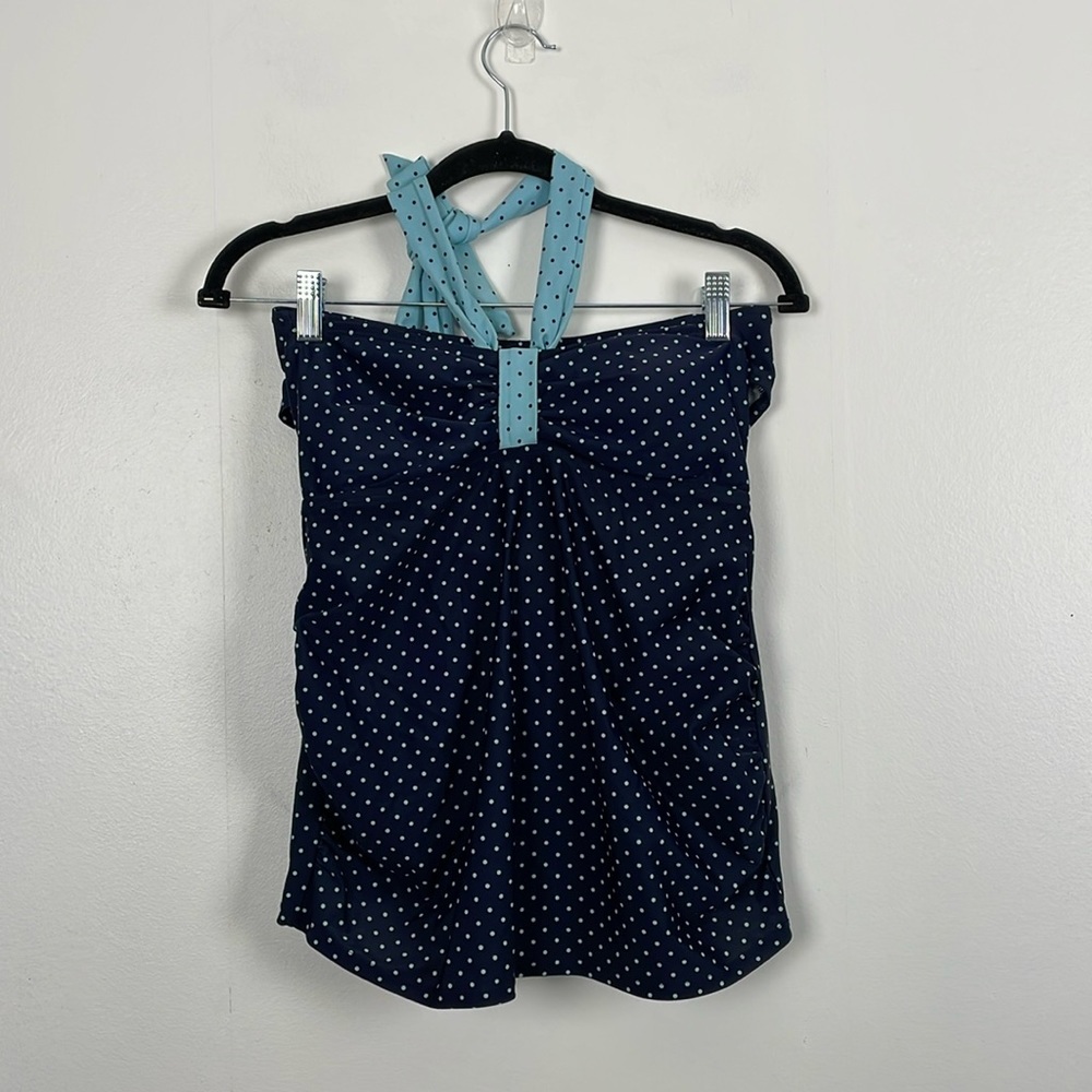 Beach Bump Womens  S Maternity 2 Piece Swimsuit Halter Style Blue Polka Dot Set